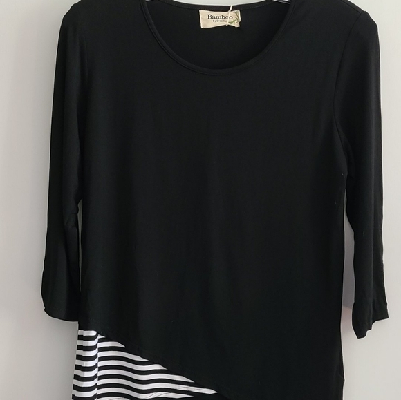 CREATION Bamboo Black solid with stripe accent Tunic Top Size Small NWT - Picture 3 of 7